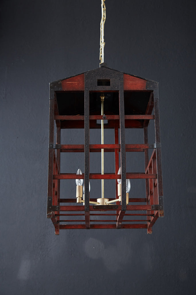 Japanese Tansu Style Wooden Crate Cage Chandeliers