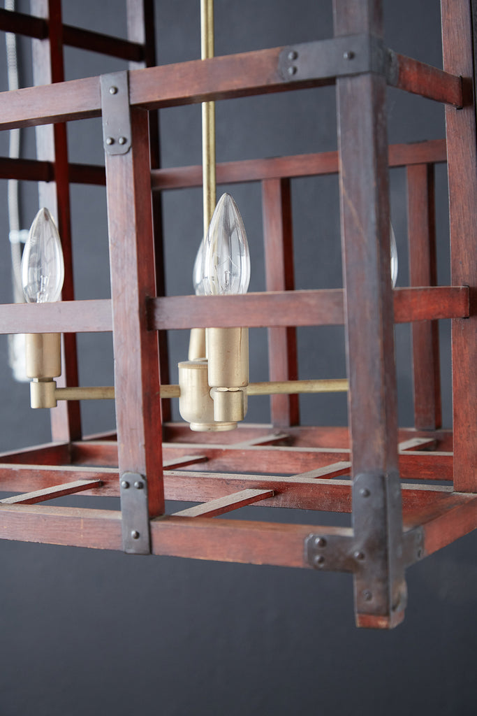 Japanese Tansu Style Wooden Crate Cage Chandeliers