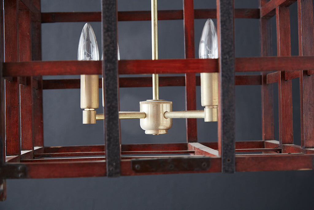Japanese Tansu Style Wooden Crate Cage Chandeliers