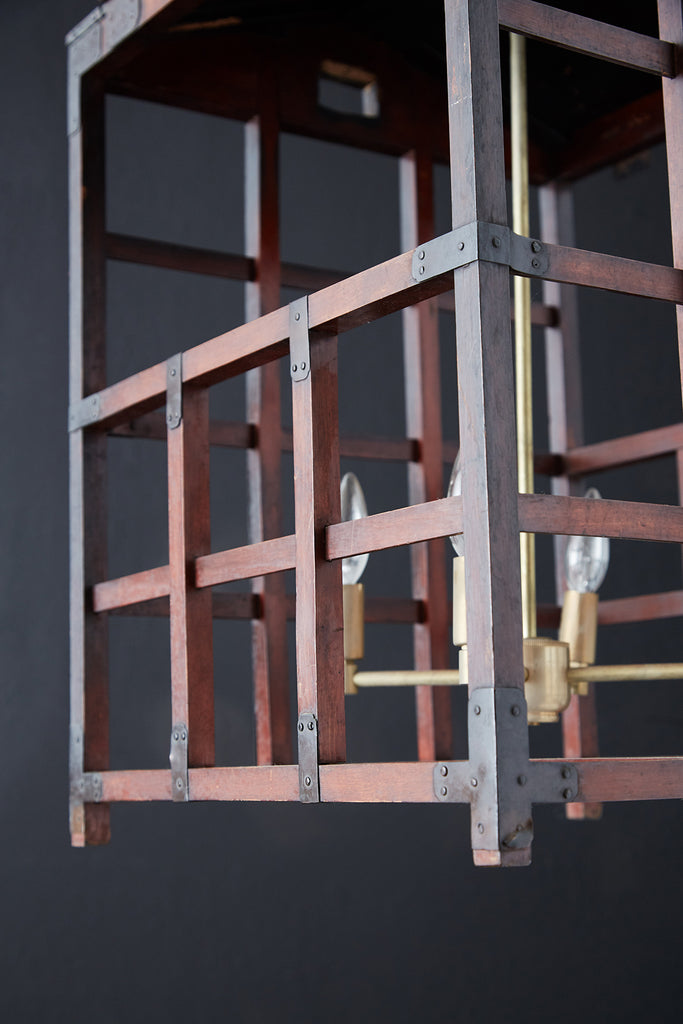 Japanese Tansu Style Wooden Crate Cage Chandeliers