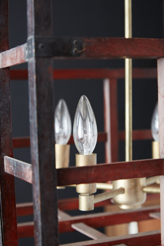 Japanese Tansu Style Wooden Crate Cage Chandeliers