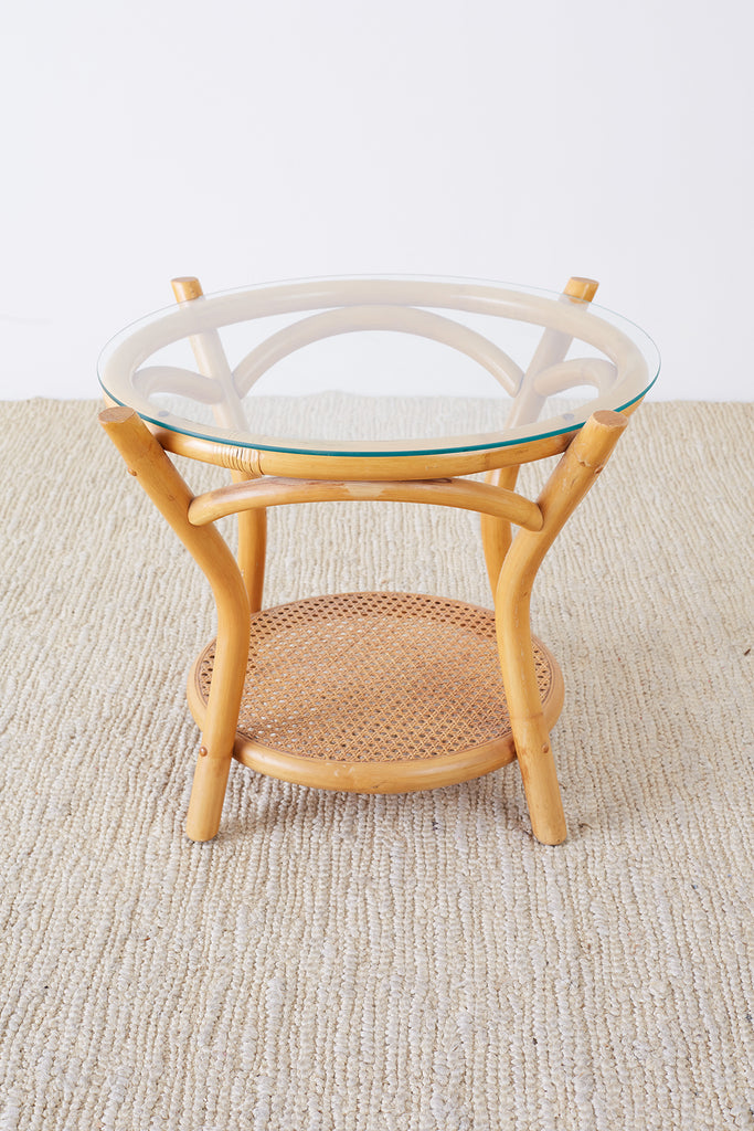 Round Bamboo and Rattan Two-Tier Drinks Table