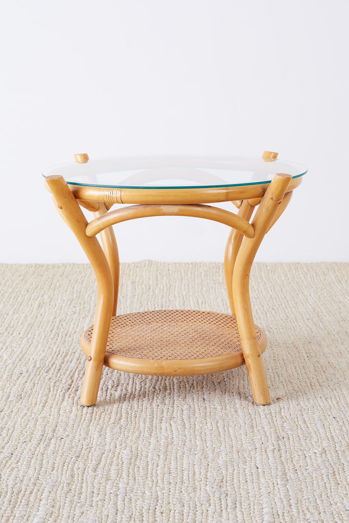 Round Bamboo and Rattan Two-Tier Drinks Table