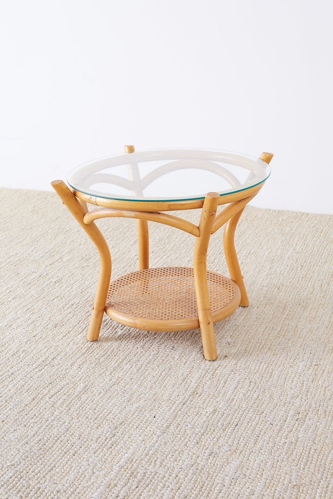 Round Bamboo and Rattan Two-Tier Drinks Table