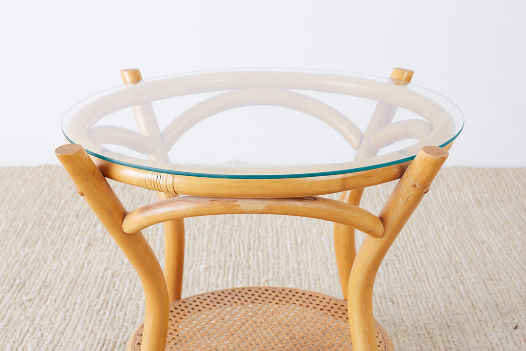 Round Bamboo and Rattan Two-Tier Drinks Table