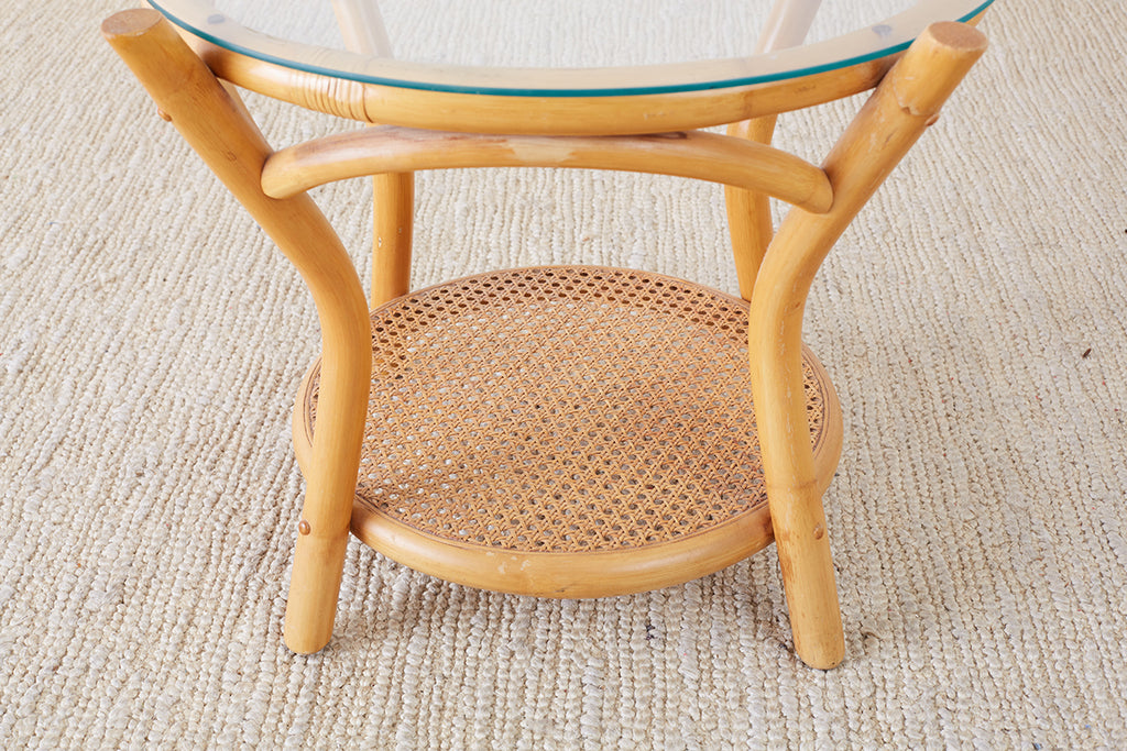 Round Bamboo and Rattan Two-Tier Drinks Table