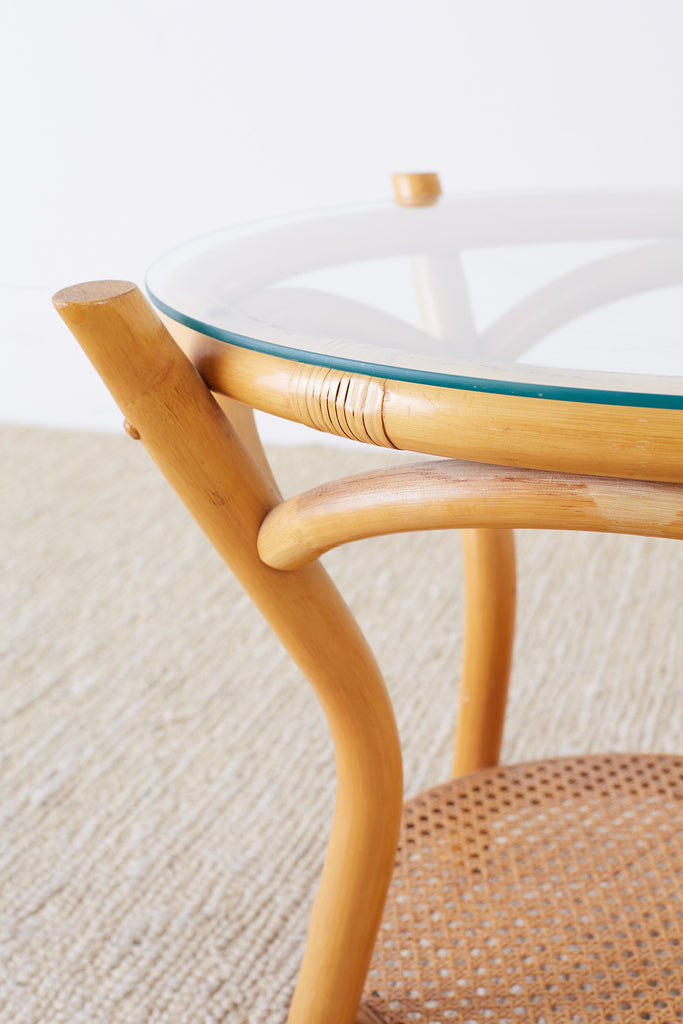 Round Bamboo and Rattan Two-Tier Drinks Table