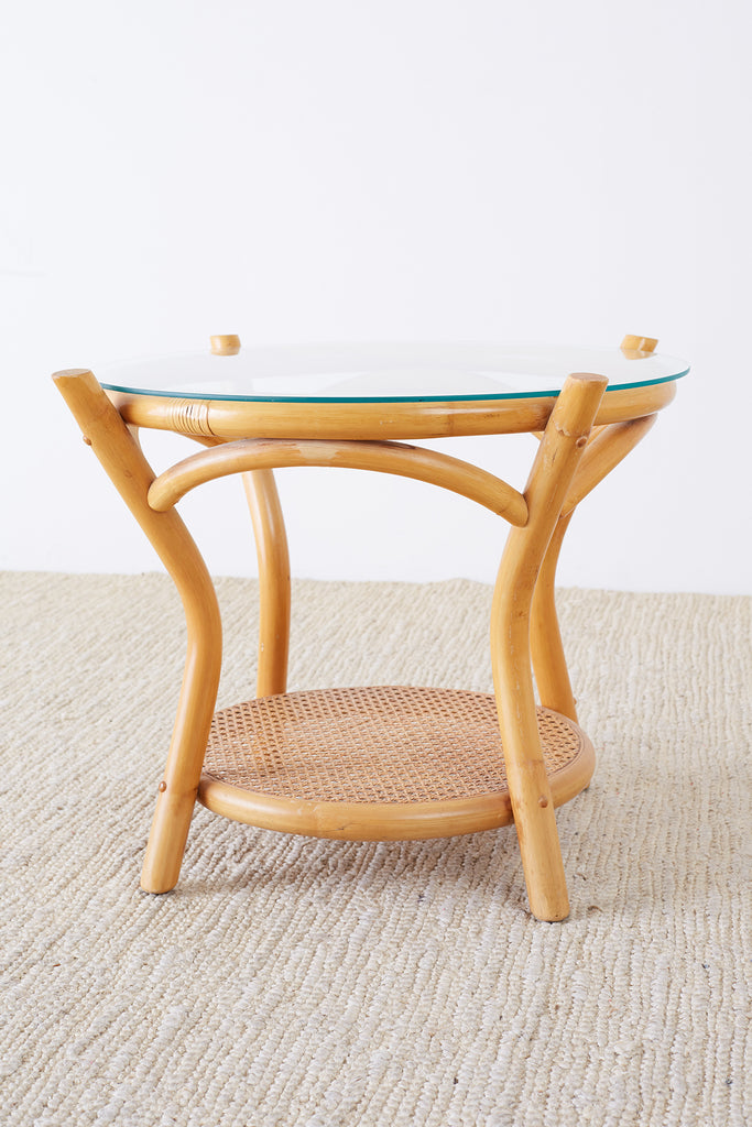 Round Bamboo and Rattan Two-Tier Drinks Table