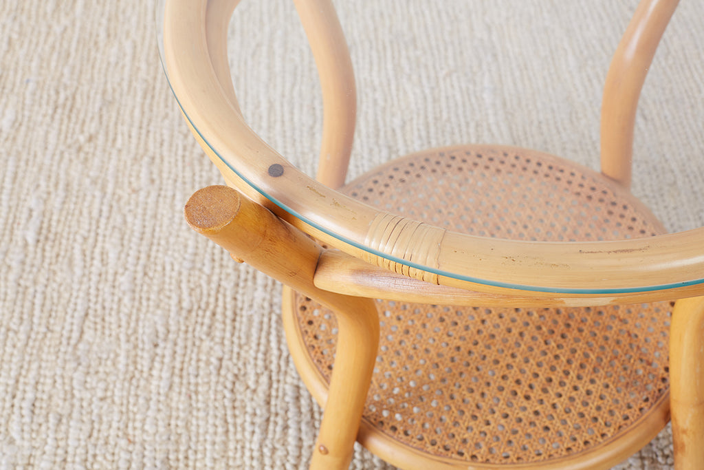 Round Bamboo and Rattan Two-Tier Drinks Table