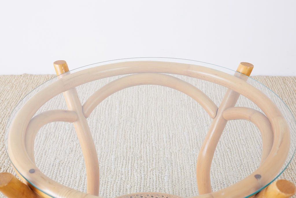 Round Bamboo and Rattan Two-Tier Drinks Table