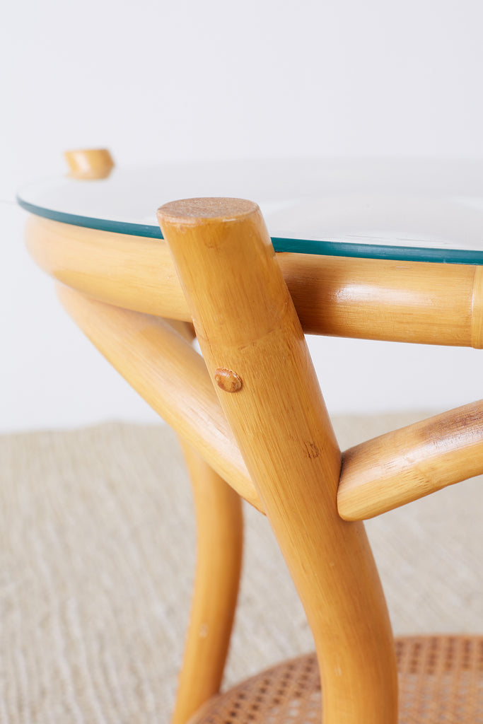 Round Bamboo and Rattan Two-Tier Drinks Table