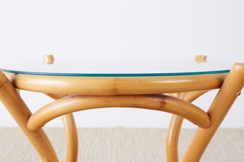 Round Bamboo and Rattan Two-Tier Drinks Table