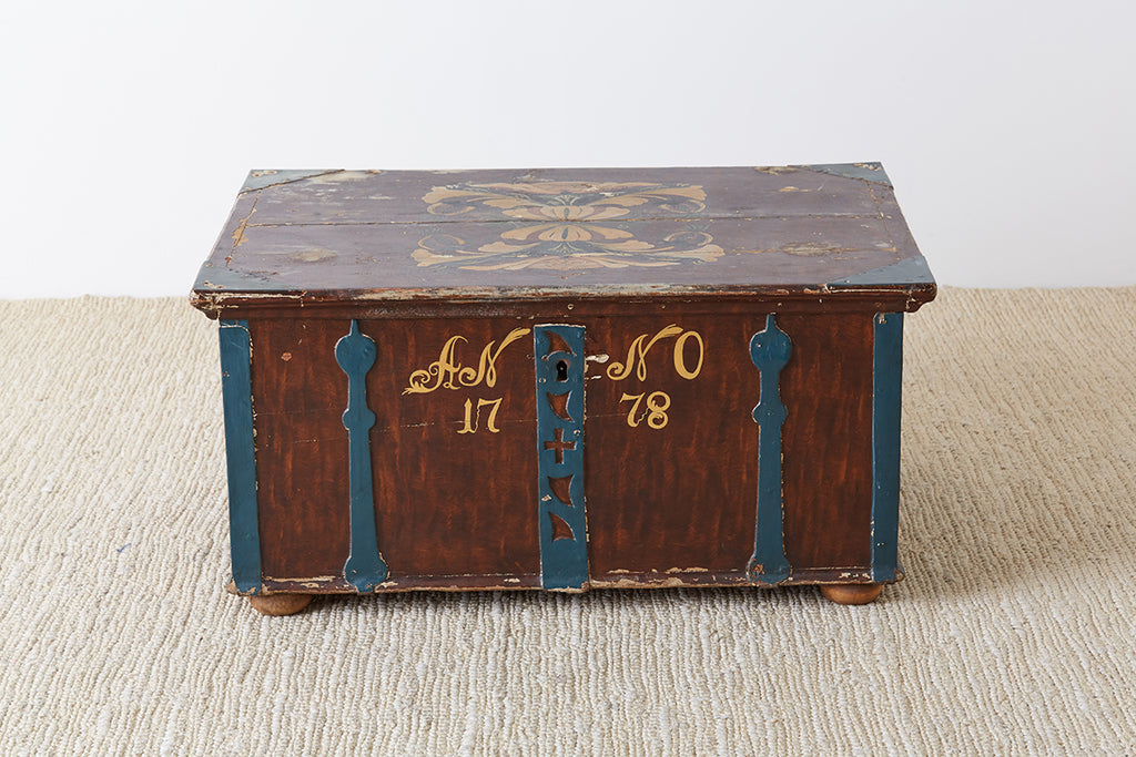 18th Century Swiss Polychrome Decorated Blanket Chest Trunk