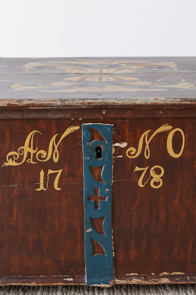 18th Century Swiss Polychrome Decorated Blanket Chest Trunk