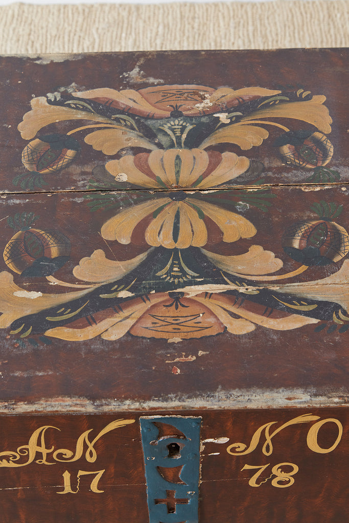 18th Century Swiss Polychrome Decorated Blanket Chest Trunk