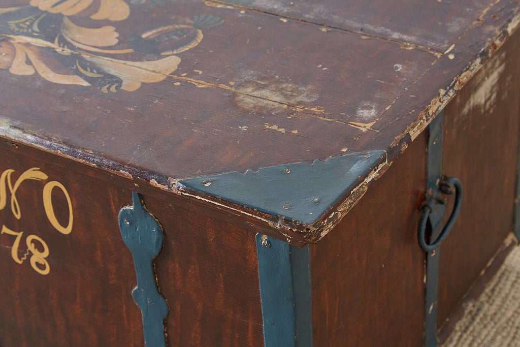 18th Century Swiss Polychrome Decorated Blanket Chest Trunk