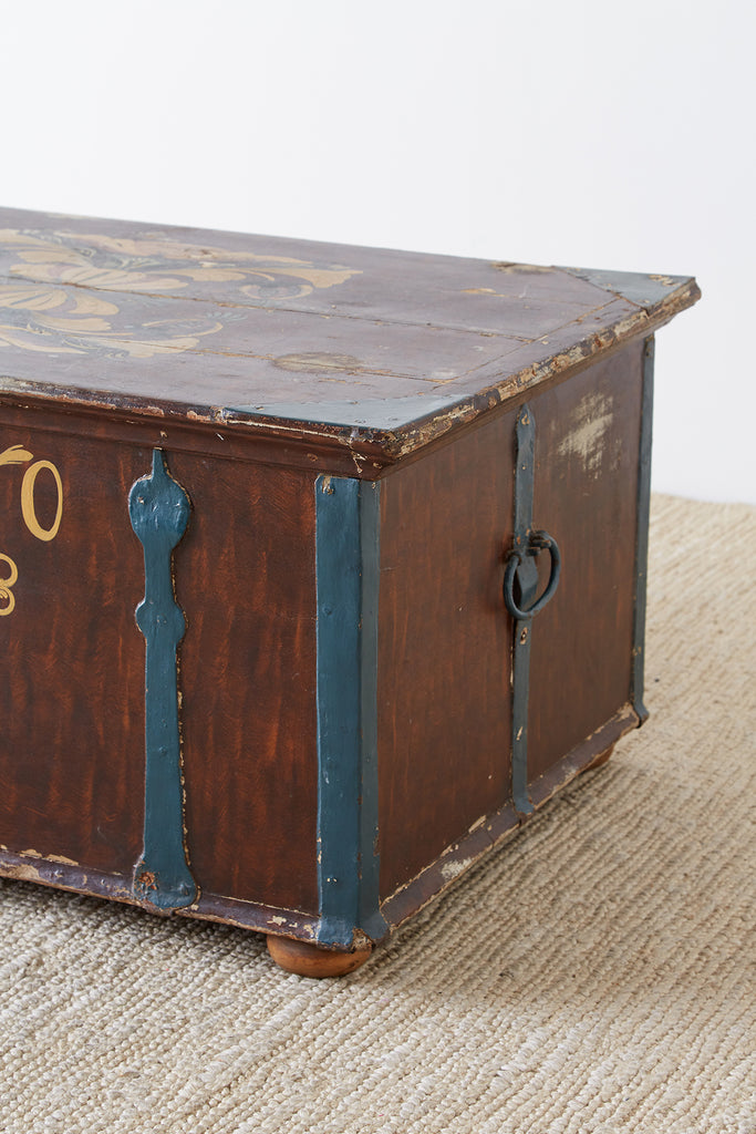 18th Century Swiss Polychrome Decorated Blanket Chest Trunk