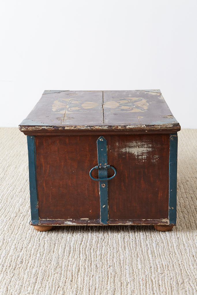 18th Century Swiss Polychrome Decorated Blanket Chest Trunk