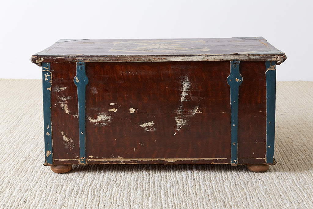 18th Century Swiss Polychrome Decorated Blanket Chest Trunk