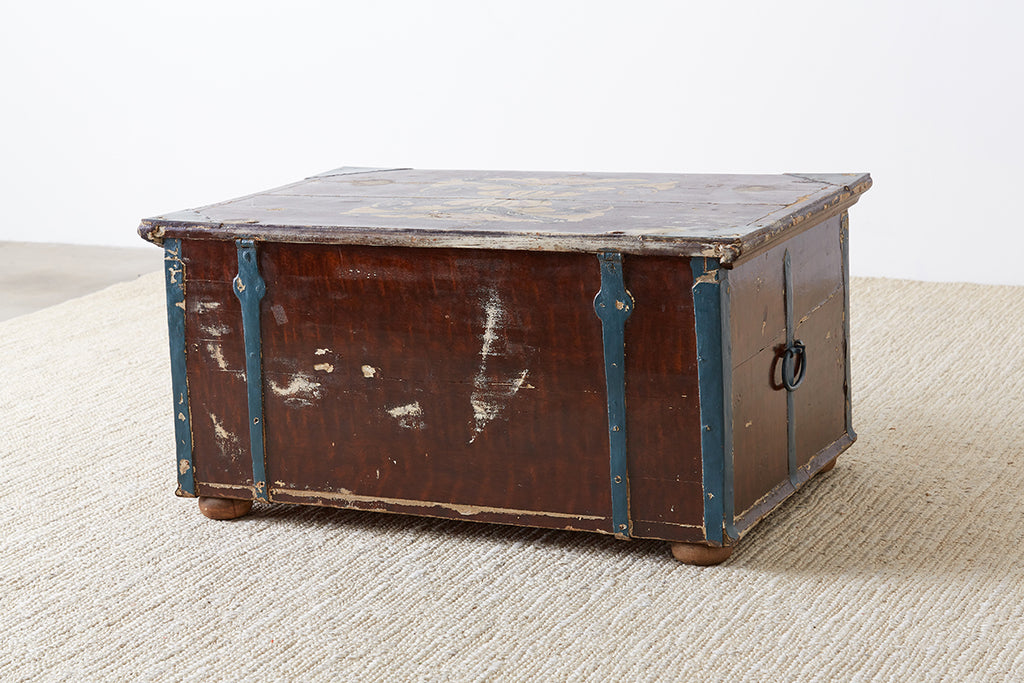18th Century Swiss Polychrome Decorated Blanket Chest Trunk