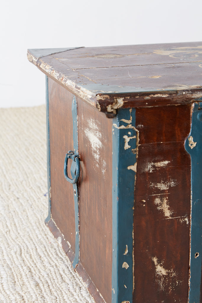 18th Century Swiss Polychrome Decorated Blanket Chest Trunk