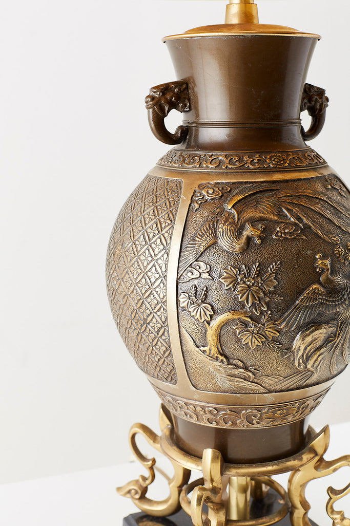 Japanese Bronze Urn Vase Mounted as Table Lamp