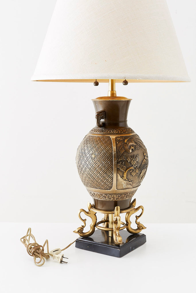 Japanese Bronze Urn Vase Mounted as Table Lamp