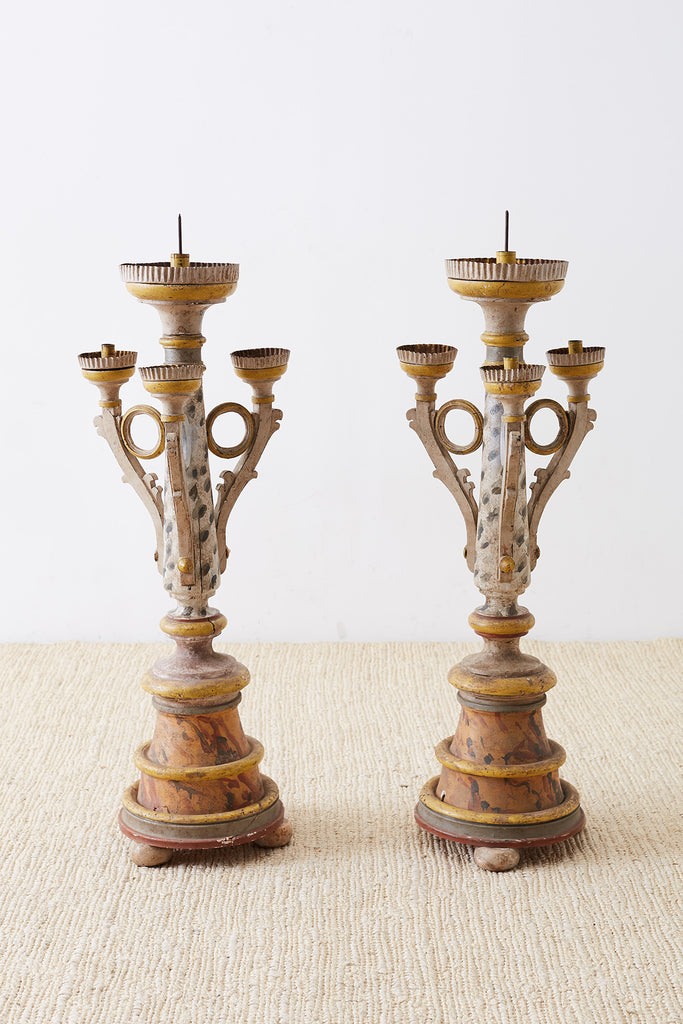 Pair of Italian Carved Three-Light Candelabras