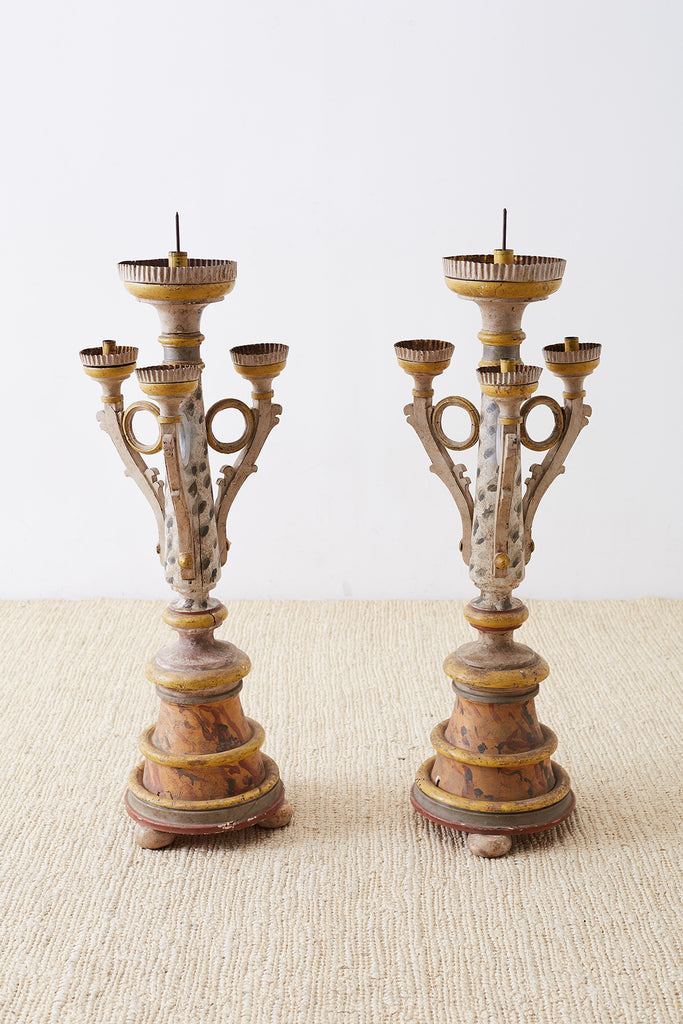 Pair of Italian Carved Three-Light Candelabras