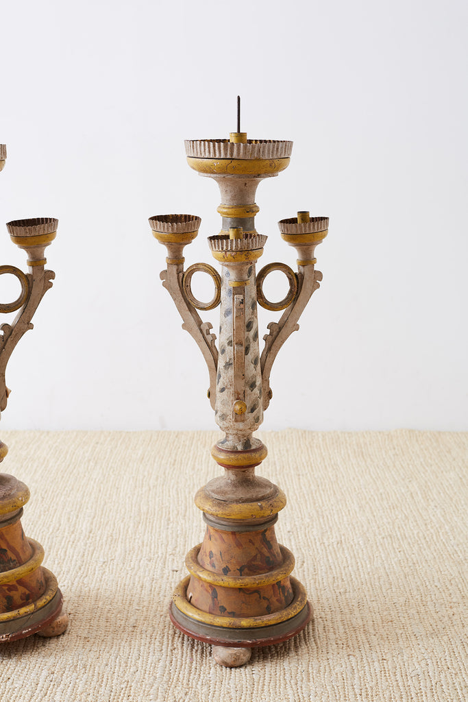 Pair of Italian Carved Three-Light Candelabras