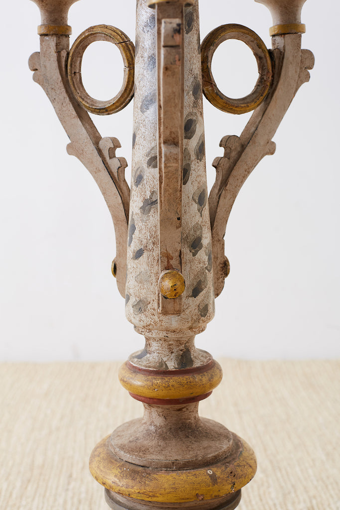 Pair of Italian Carved Three-Light Candelabras