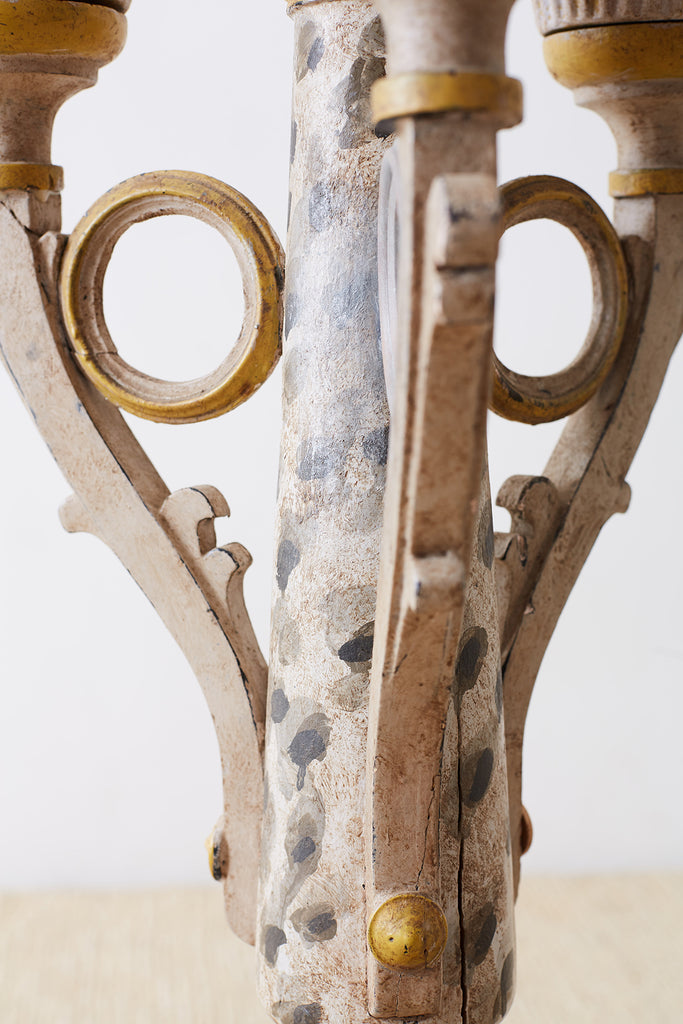 Pair of Italian Carved Three-Light Candelabras