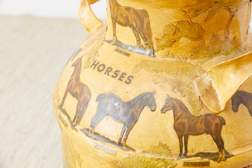 Equine Decoupage Decorated Dairy Farm Milk Jug