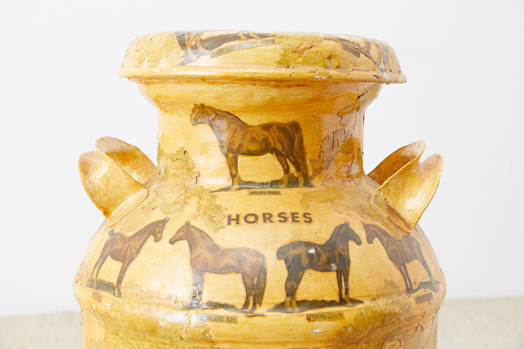 Equine Decoupage Decorated Dairy Farm Milk Jug