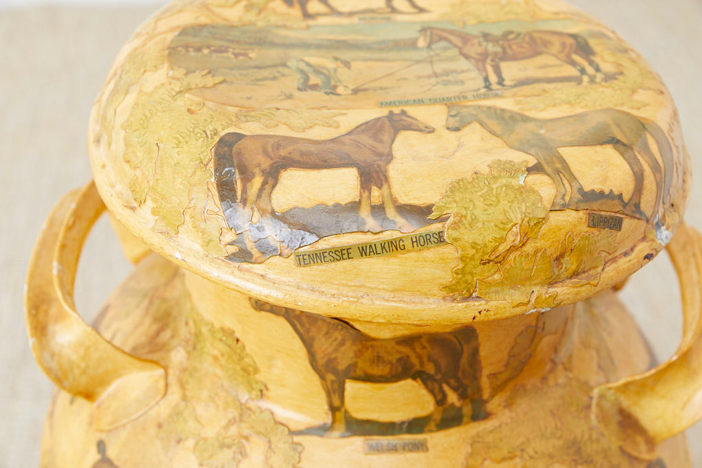 Equine Decoupage Decorated Dairy Farm Milk Jug