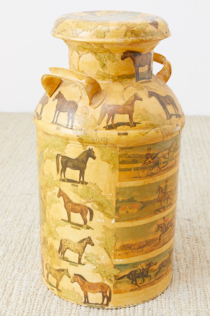 Equine Decoupage Decorated Dairy Farm Milk Jug