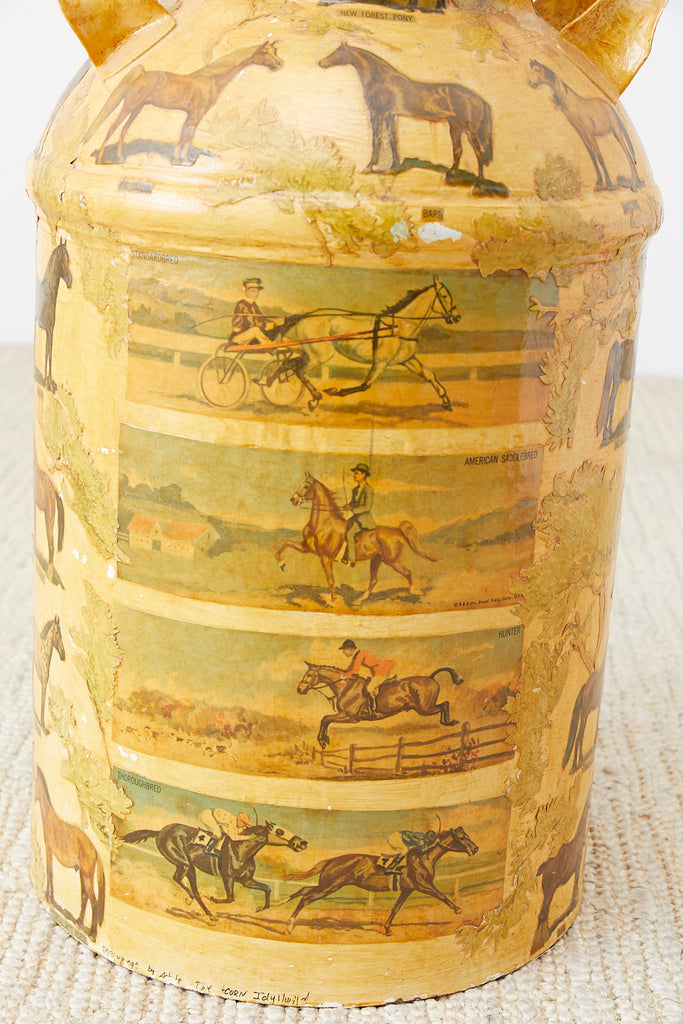 Equine Decoupage Decorated Dairy Farm Milk Jug
