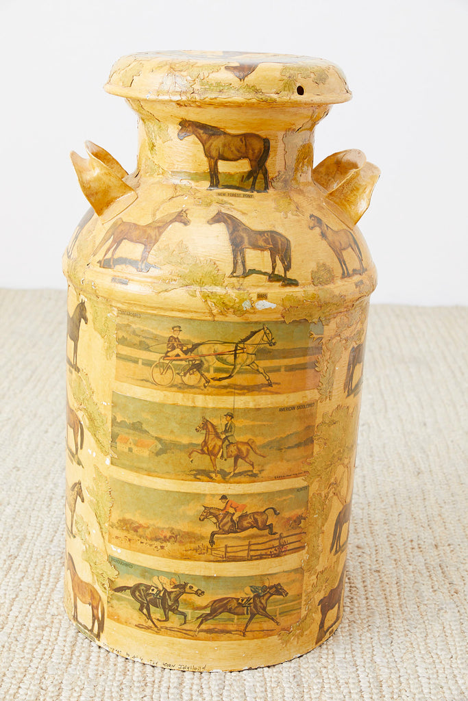 Equine Decoupage Decorated Dairy Farm Milk Jug