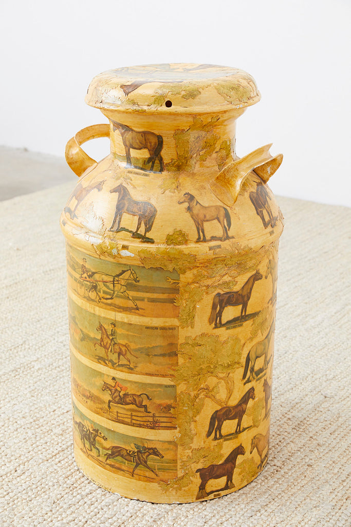 Equine Decoupage Decorated Dairy Farm Milk Jug