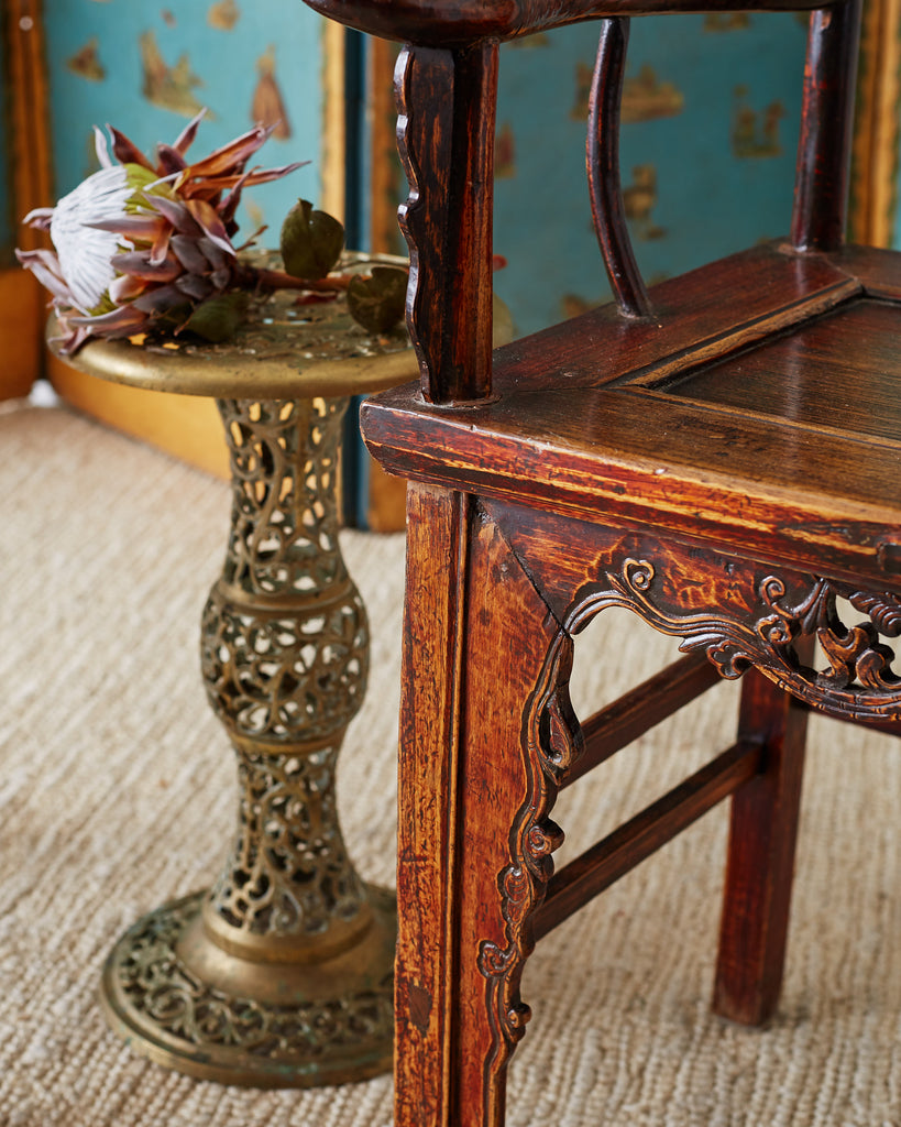 Pair of Chinese Elm Yoke Back Officials Hat Chairs