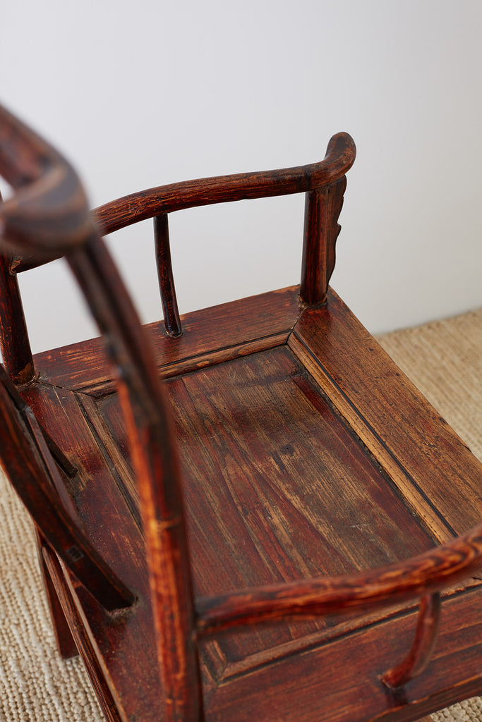 Pair of Chinese Elm Yoke Back Officials Hat Chairs
