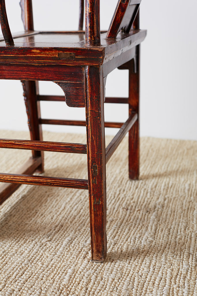 Pair of Chinese Elm Yoke Back Officials Hat Chairs