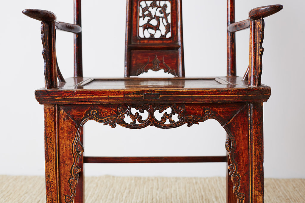 Pair of Chinese Elm Yoke Back Officials Hat Chairs