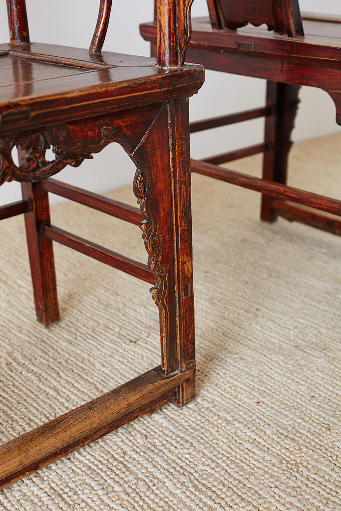 Pair of Chinese Elm Yoke Back Officials Hat Chairs