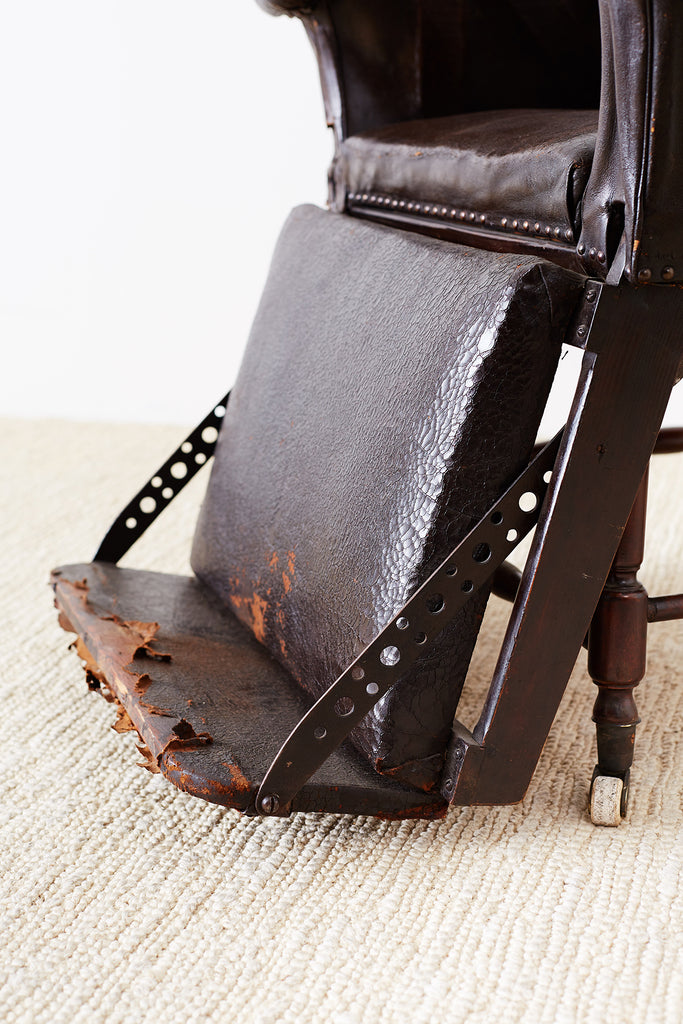 19th Century French Napoleon III Leather Reclining Armchair