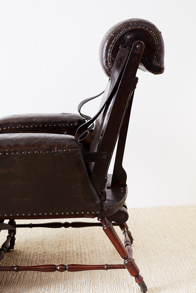 19th Century French Napoleon III Leather Reclining Armchair