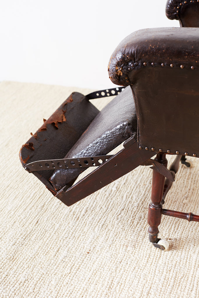 19th Century French Napoleon III Leather Reclining Armchair