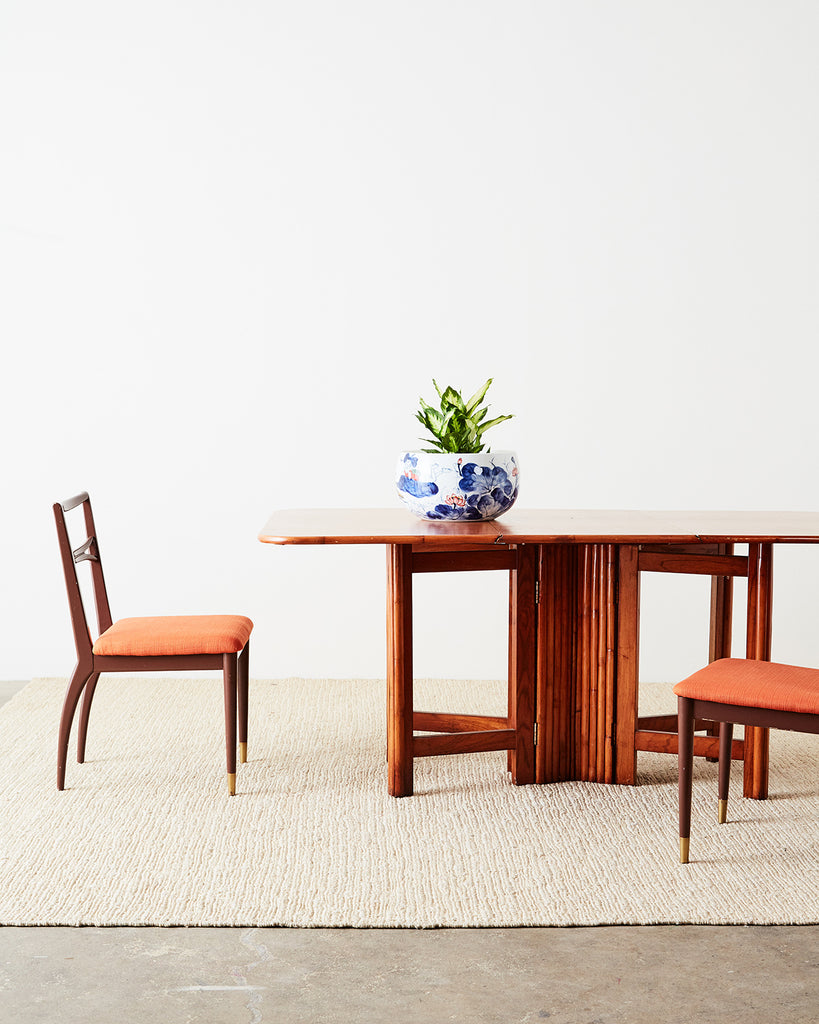 Midcentury Drop-Leaf Dining Table with Rattan Base