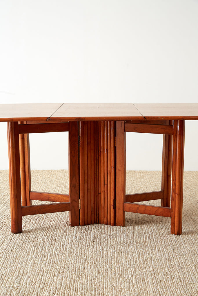 Midcentury Drop-Leaf Dining Table with Rattan Base