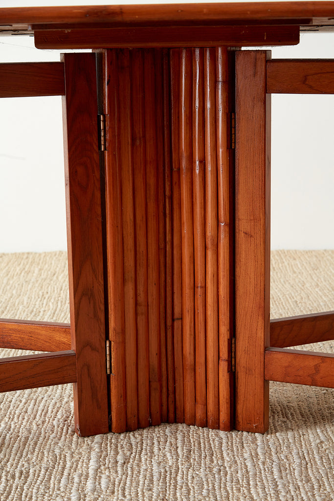 Midcentury Drop-Leaf Dining Table with Rattan Base